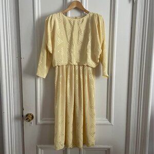 Vintage 1980s Yellow Geometric Midi Dress